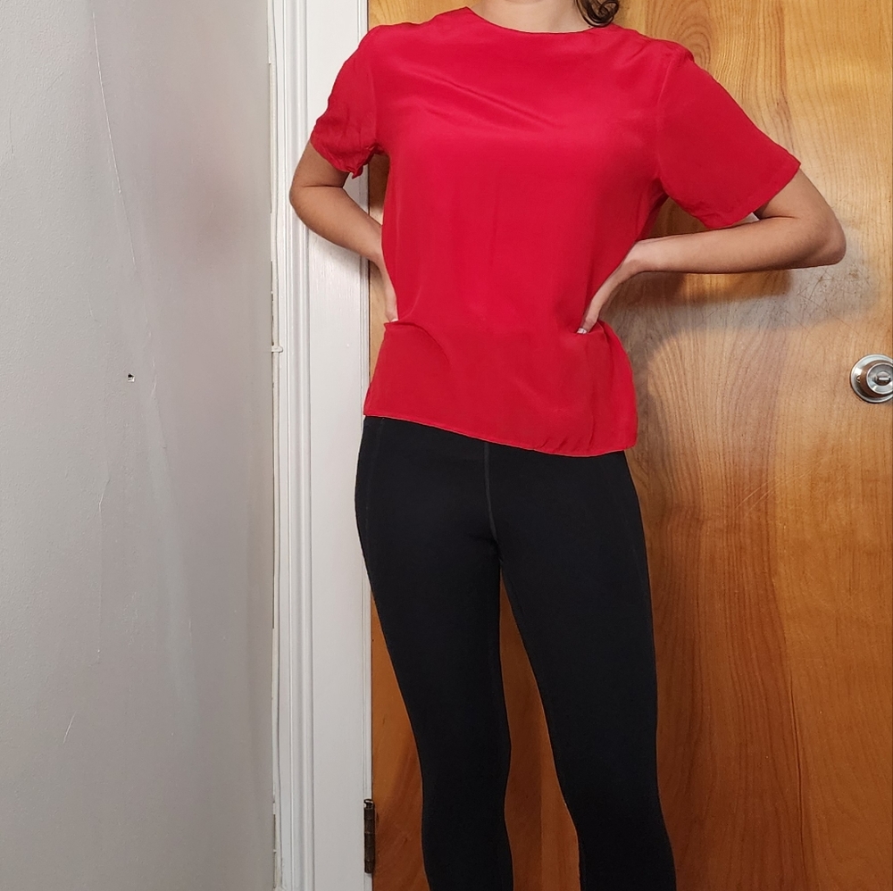 VINTAGE 100% Silk Shirt in Cherry Red